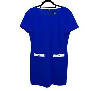 Tommy Hilfiger Classic Short Sleeve Blue Career Dress W/White Trim Sz 14